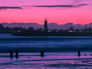 Preview wallpaper lighthouse, bay, sunset, sky