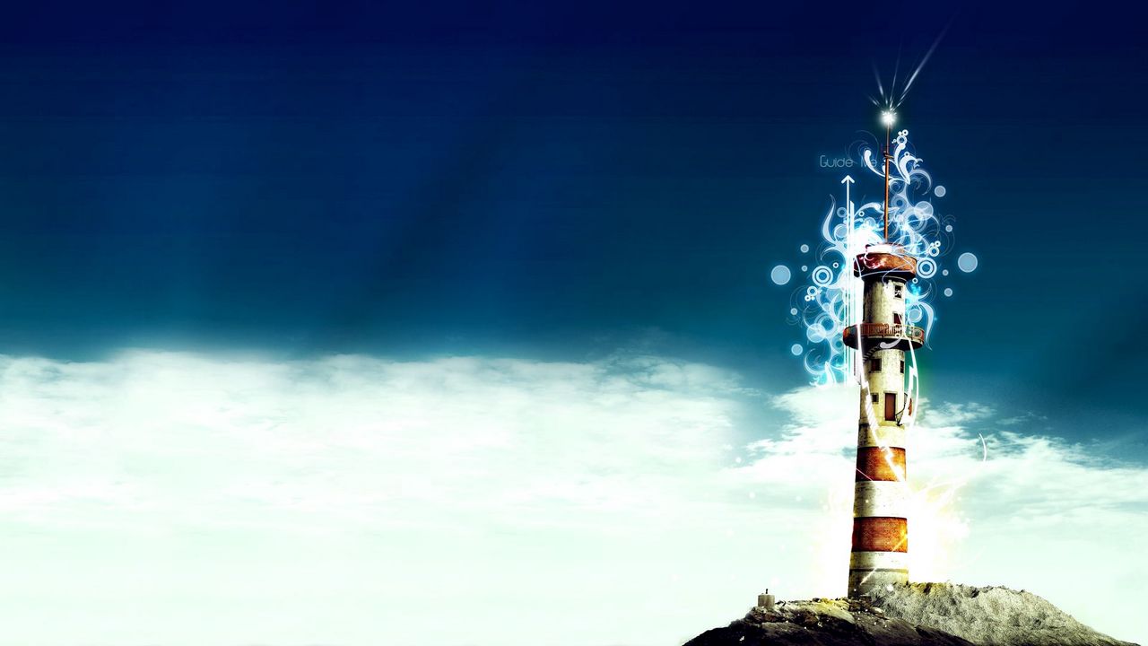 Wallpaper lighthouse, beach, river, sea, sky, patterns