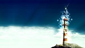 Preview wallpaper lighthouse, beach, river, sea, sky, patterns