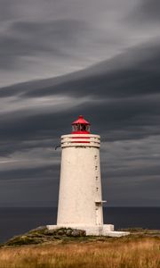 Preview wallpaper lighthouse, birch bark, sea, grass