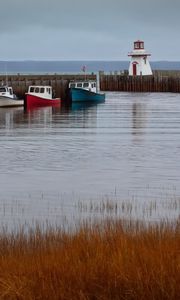 Preview wallpaper lighthouse, boats, sea, pier