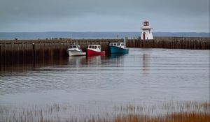 Preview wallpaper lighthouse, boats, sea, pier