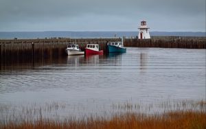 Preview wallpaper lighthouse, boats, sea, pier