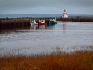 Preview wallpaper lighthouse, boats, sea, pier
