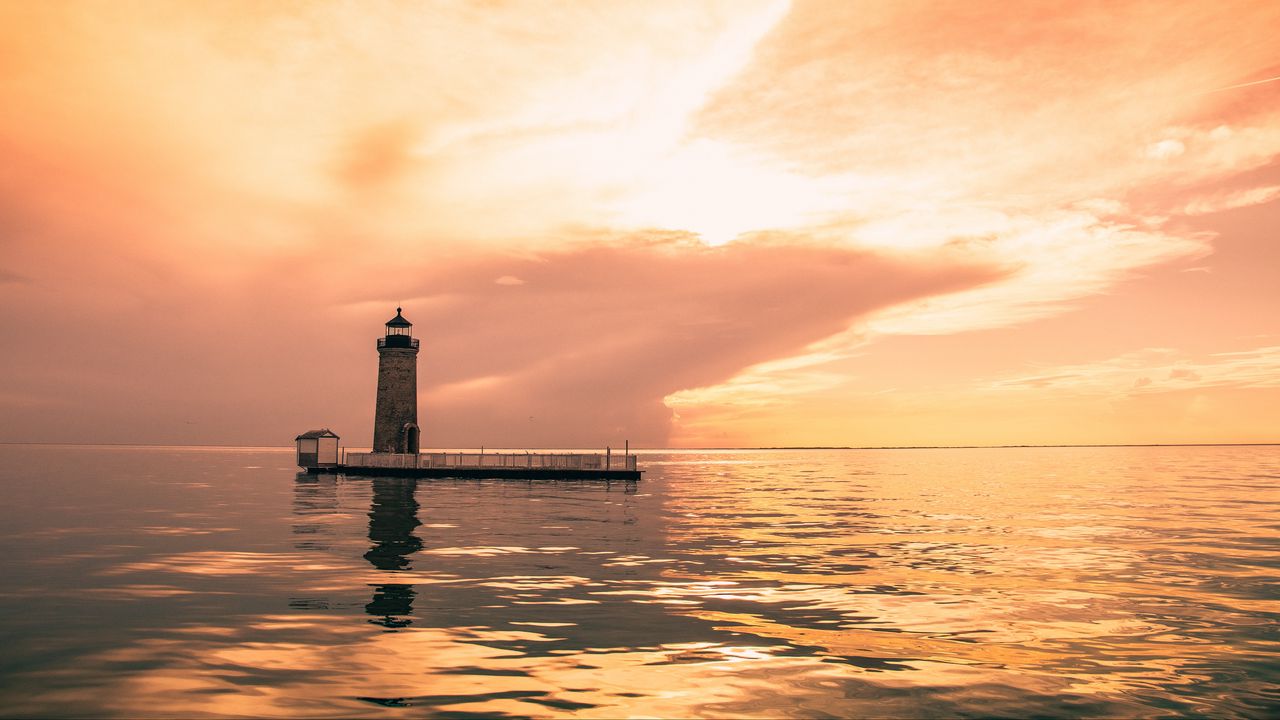 Wallpaper lighthouse, building, architecture, sunset, sea