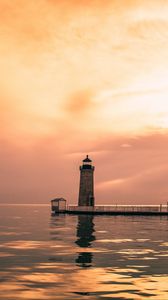 Preview wallpaper lighthouse, building, architecture, sunset, sea