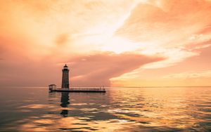 Preview wallpaper lighthouse, building, architecture, sunset, sea