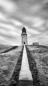 Preview wallpaper lighthouse, building, bw, road