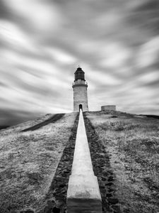 Preview wallpaper lighthouse, building, bw, road