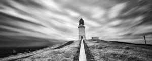 Preview wallpaper lighthouse, building, bw, road