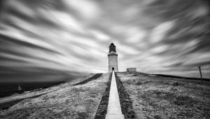Preview wallpaper lighthouse, building, bw, road