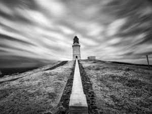 Preview wallpaper lighthouse, building, bw, road