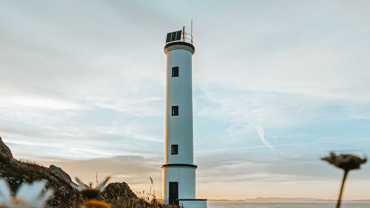 Wallpaper lighthouse, building, coast, flowers, grass