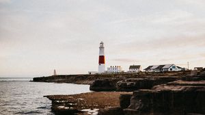 Preview wallpaper lighthouse, building, coast, sea, horizon, water
