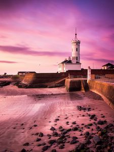 Preview wallpaper lighthouse, building, coast, stones