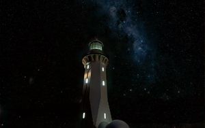 Preview wallpaper lighthouse, building, dark, night, starry sky