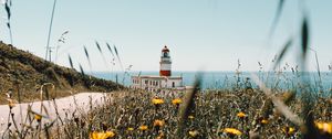 Preview wallpaper lighthouse, building, flowers, wildflowers