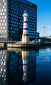 Preview wallpaper lighthouse, building, lake, reflection