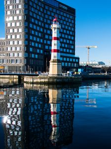 Preview wallpaper lighthouse, building, lake, reflection