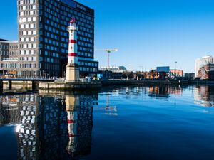 Preview wallpaper lighthouse, building, lake, reflection