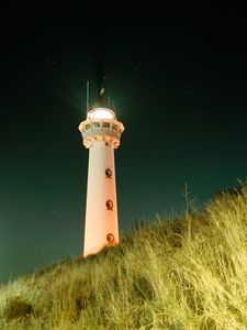 Preview wallpaper lighthouse, building, light, night, grass