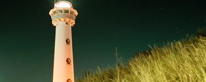 Preview wallpaper lighthouse, building, light, night, grass