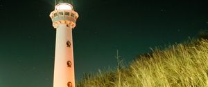 Preview wallpaper lighthouse, building, light, night, grass