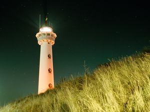 Preview wallpaper lighthouse, building, light, night, grass