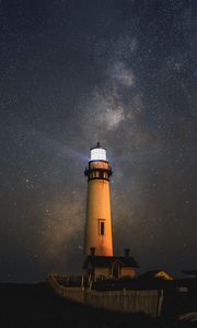 Preview wallpaper lighthouse, building, night, starry sky, dark