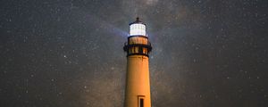 Preview wallpaper lighthouse, building, night, starry sky, dark