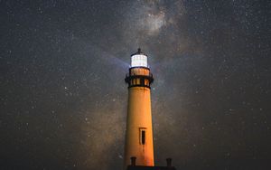 Preview wallpaper lighthouse, building, night, starry sky, dark