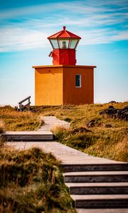 Preview wallpaper lighthouse, building, path, grass, sky
