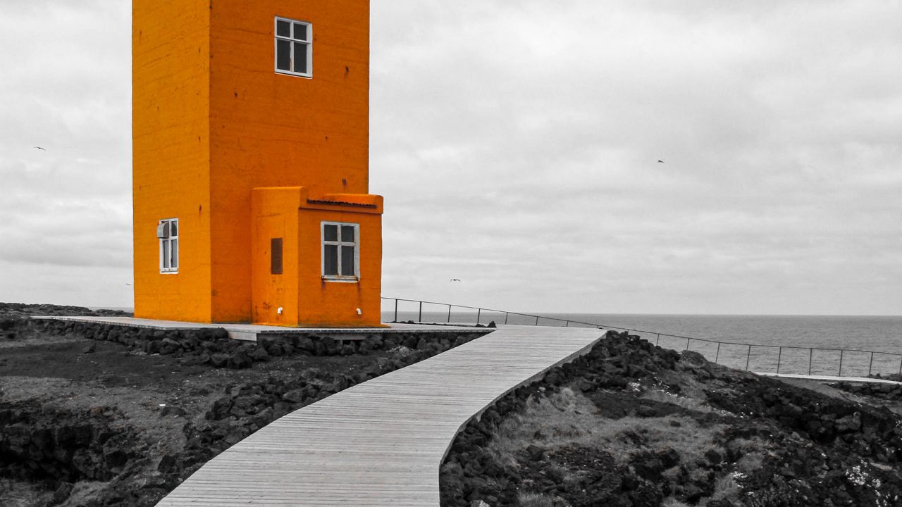 Wallpaper lighthouse, building, path, orange