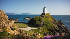 Preview wallpaper lighthouse, building, path, coast, sea