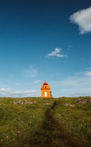 Preview wallpaper lighthouse, building, path, grass, stones