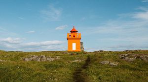 Preview wallpaper lighthouse, building, path, grass, stones