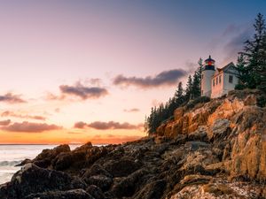 Preview wallpaper lighthouse, building, rock, shore