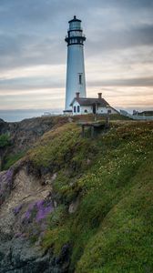 Preview wallpaper lighthouse, building, rocks, sea