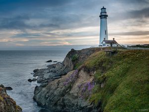 Preview wallpaper lighthouse, building, rocks, sea