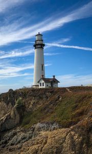 Preview wallpaper lighthouse, building, rocks, coast, sea