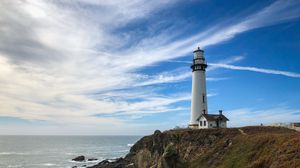 Preview wallpaper lighthouse, building, rocks, coast, sea