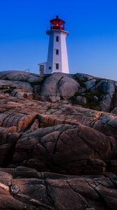 Preview wallpaper lighthouse, building, rocks, sea, coast