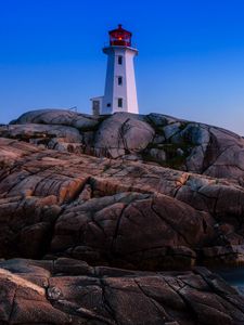 Preview wallpaper lighthouse, building, rocks, sea, coast