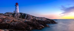 Preview wallpaper lighthouse, building, rocks, sea, coast