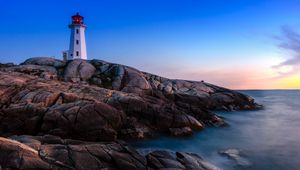 Preview wallpaper lighthouse, building, rocks, sea, coast