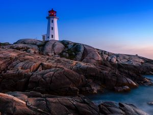 Preview wallpaper lighthouse, building, rocks, sea, coast