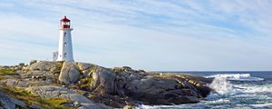 Preview wallpaper lighthouse, building, rocks, sea, sky