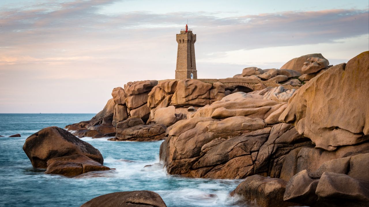 Wallpaper lighthouse, building, rocks, coast, stones, sea