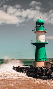 Preview wallpaper lighthouse, building, sea, rocks, surf