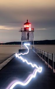 Preview wallpaper lighthouse, building, sea, neon, glow